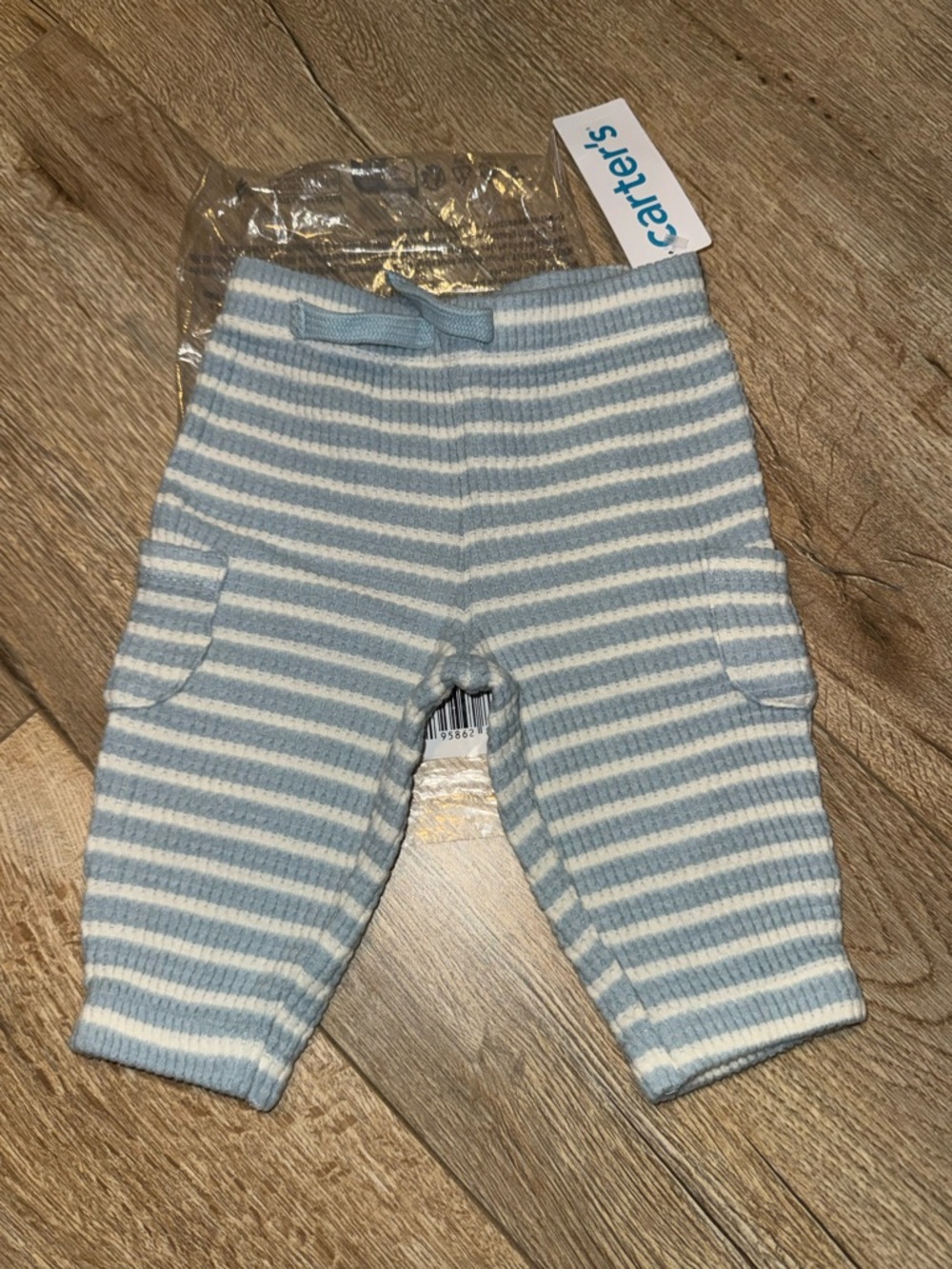 Carter's Light Blue and White Striped Knit Baby Pants